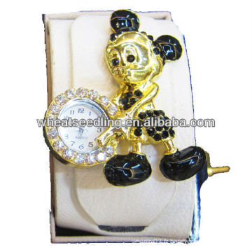 Cute Animal Design Exaggerated Rhinestone Montres en cuir véritable en cuir véritable pour Souvenir WW58